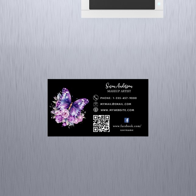 Black purple butterfly flowers QR code Facebook Business Card Magnet (Creator Uploaded)