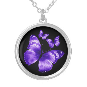 Black & Purple Butterfly Silver Plated Necklace