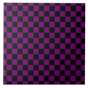 Black Purple Check Checkered Checkerboard Pattern Ceramic Tile
