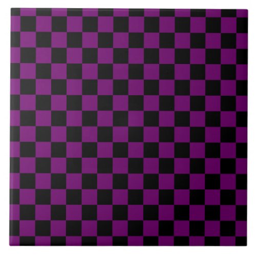 Black Purple Check Checkered Checkerboard Pattern Ceramic Tile