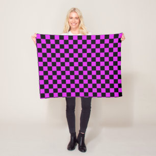 Black Purple Checkered Plaid Pattern Fleece Blanket