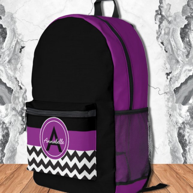 Black Purple Chevron Printed Backpack (Creator Uploaded)