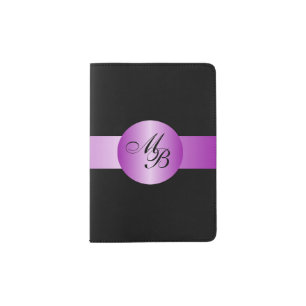 Black Purple Circle Design Monogrammed Passport Holder