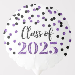 Black Purple Confetti Class of 2025 Graduation Balloon