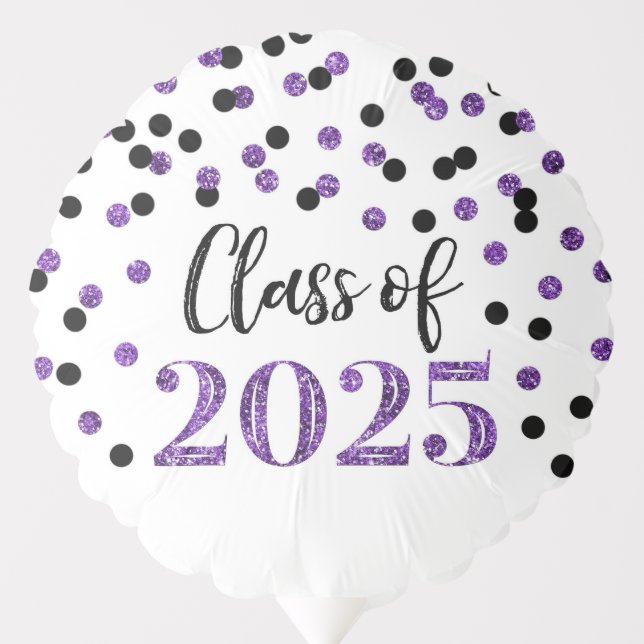 Black Purple Confetti Class of 2025 Graduation Balloon (Front)