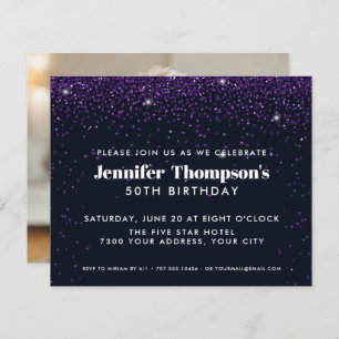 Black Purple Confetti Glitter 50th Birthday Photo