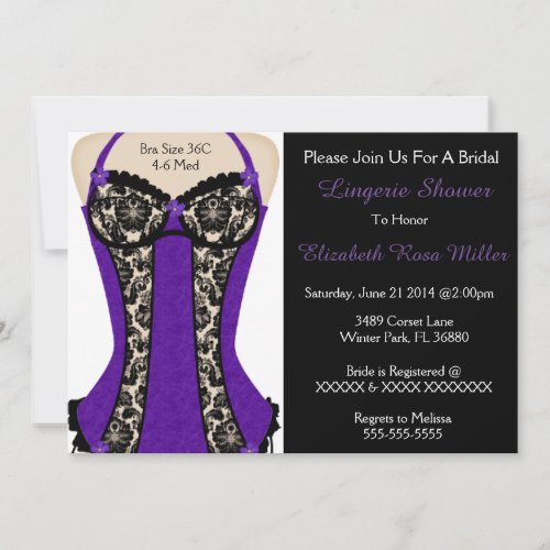 Black  Purple Corset Lingerie Shower Invite