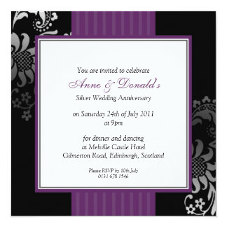 Black & Purple Damask Anniversary Party Card