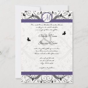 Black & Purple Damask Butterfly Wedding Invitation
