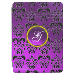 BLACK PURPLE DAMASK GEM MONOGRAM iPad AIR COVER