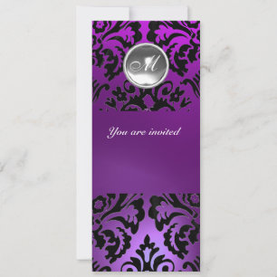 BLACK & PURPLE DAMASK GEM STONE MONOGRAM ice Invitation