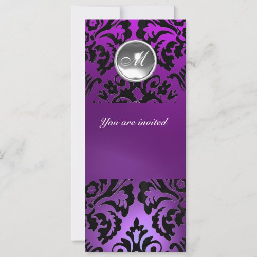 BLACK  PURPLE DAMASK GEM STONE MONOGRAM  ice Invitation