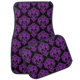 Black & Purple Damask Modern Trendy Pattern Glam Car Floor Mat