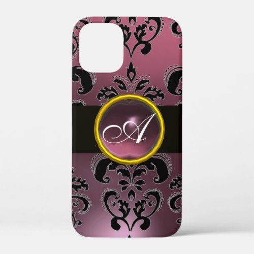 BLACK PURPLE DAMASK MONOGRAM iPhone 12 MINI CASE