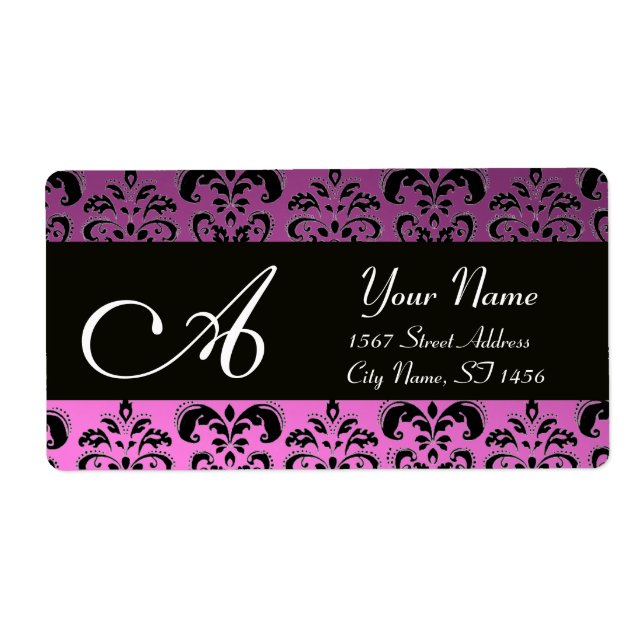 BLACK PURPLE DAMASK MONOGRAM LABEL (Front)