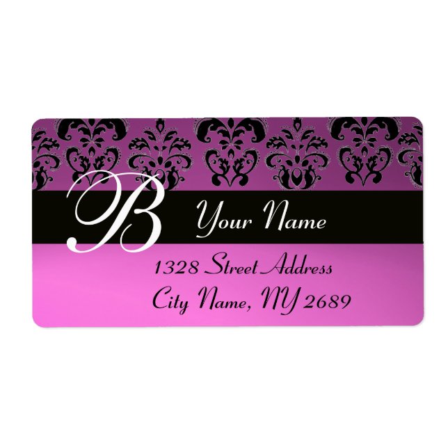BLACK  PURPLE  DAMASK MONOGRAM LABEL (Front)