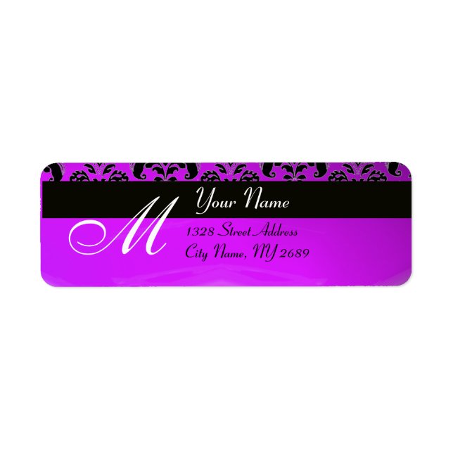 BLACK PURPLE  DAMASK MONOGRAM LABEL (Front)