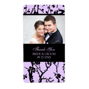 Black Purple Damask Photo Wedding Labels