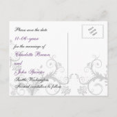Black Purple damask wedding Announcement Postcard (Back)