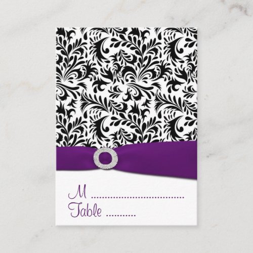 Black, Purple Damask Wedding Reception Place Cards Business Card