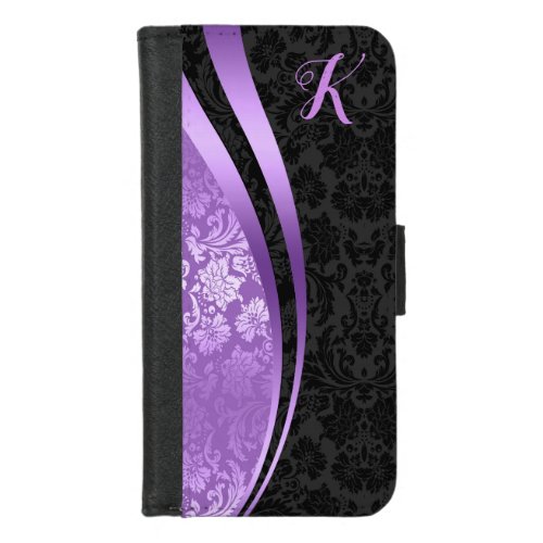 Black  Purple Damasks Geometric Design iPhone 87 Wallet Case