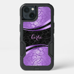 Black &amp; Purple Damasks Modern Geometric Design iPhone 13 Case