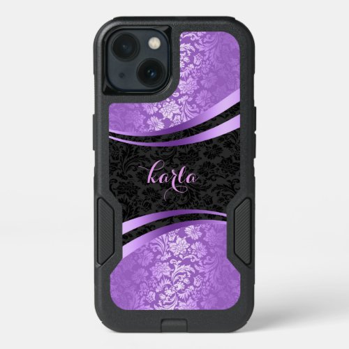 Black  Purple Damasks Modern Geometric Design iPhone 13 Case