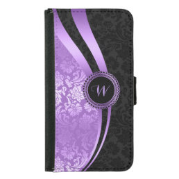 Black &amp; purple damasks modern geometric design wallet phone case for samsung galaxy s5