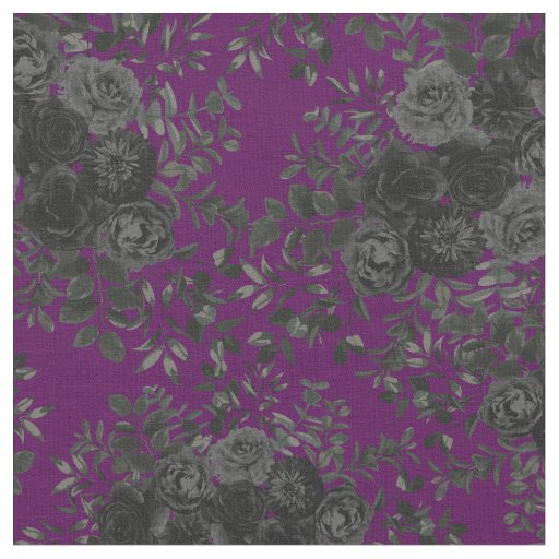 Black & Purple Dark Gothic Rose Floral Small Print Fabric