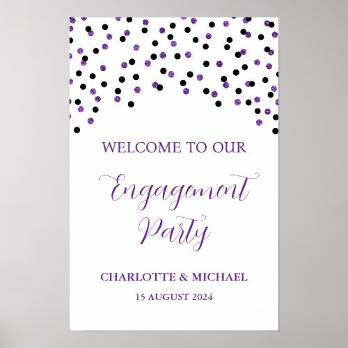 Black Purple Engagement Party Custom 12x18 Poster