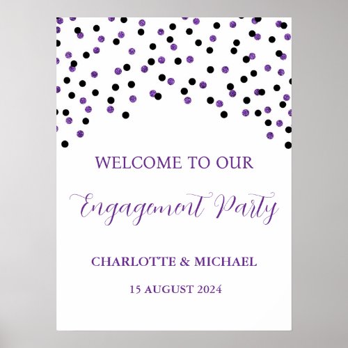 Black Purple Engagement Party Custom 18x24 Poster