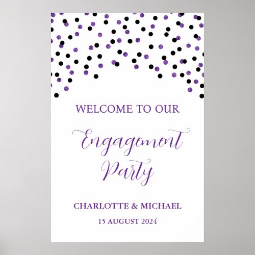 Black Purple Engagement Party Custom 20x30 Poster