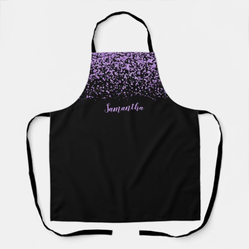 Black Purple Faux Glitter Personalized Apron