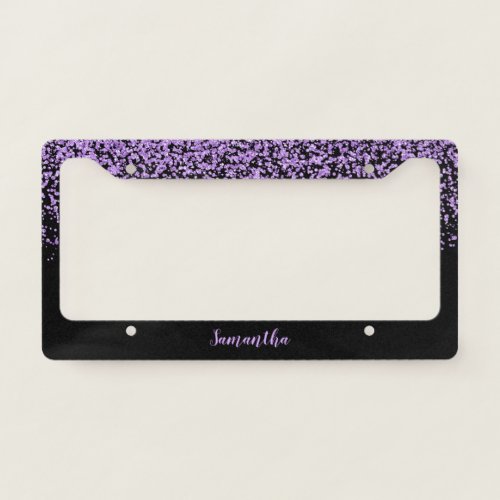 Black Purple Faux Glitter Personalized License Plate Frame