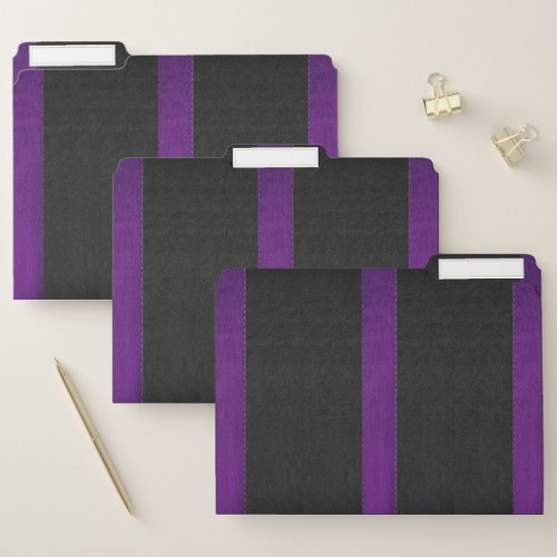 Black  Purple Faux Leather Stitched Effect File Folder