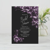Black Purple Floral Bridal Shower Invitation (Standing Front)