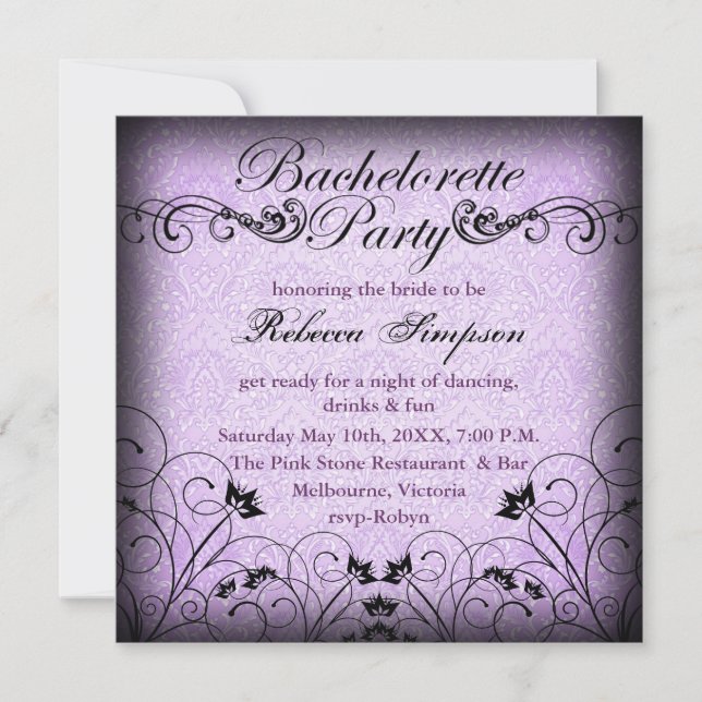 Black & Purple Floral Chic Bachelorette Invite (Front)