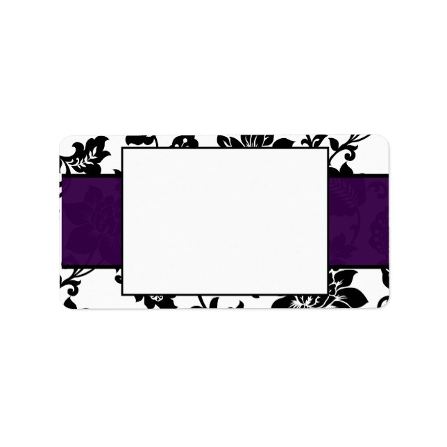 Black/Purple Floral Damask Wedding Mailing Label (Front)