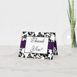 Black/Purple Floral Damask Wedding Thank You Card