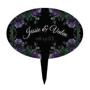Black Purple Floral Elegant Wedding Gothic Cake Topper