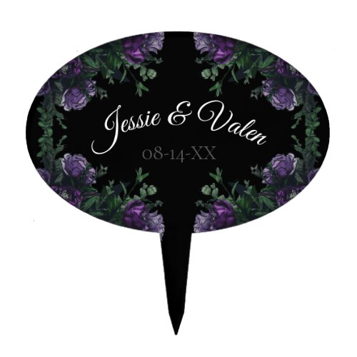 Black Purple Floral Elegant Wedding Gothic Cake Topper