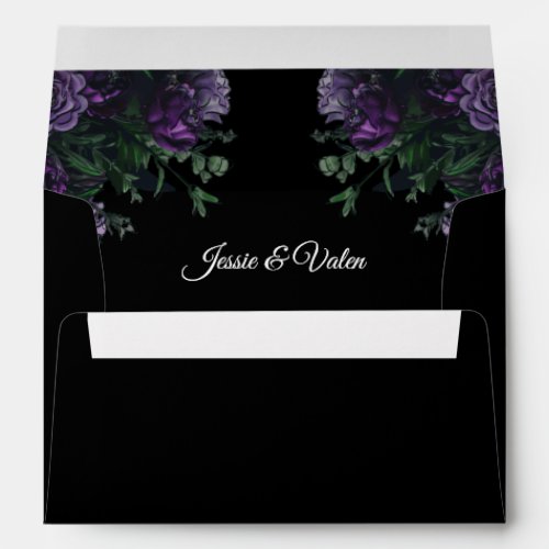 Black Purple Floral Elegant Wedding Gothic Envelope