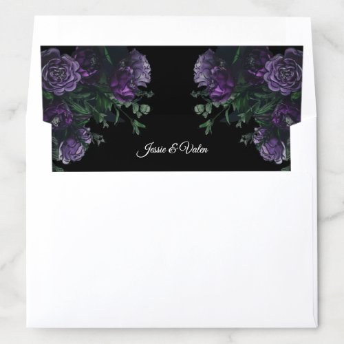 Black Purple Floral Elegant Wedding Gothic Envelope Liner