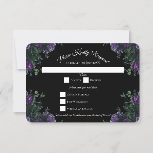 Black Purple Floral Elegant Wedding Gothic Invitation