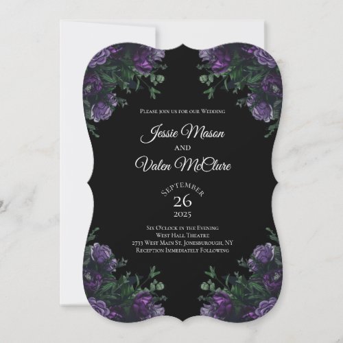 Black Purple Floral Elegant Wedding Gothic Invitation