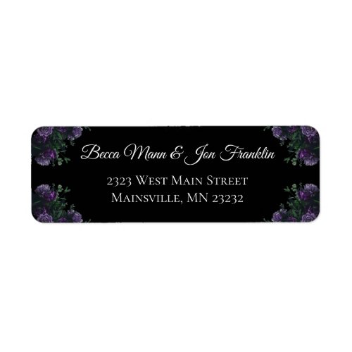 Black Purple Floral Elegant Wedding Gothic Label