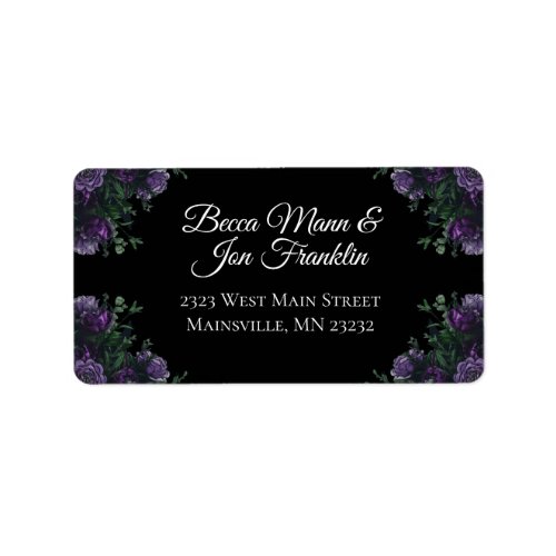 Black Purple Floral Elegant Wedding Gothic Label