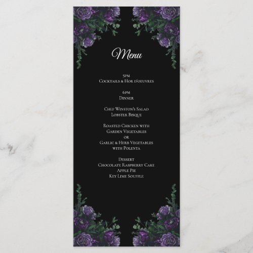 Black Purple Floral Elegant Wedding Gothic Menu