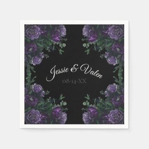 Black Purple Floral Elegant Wedding Gothic Napkins