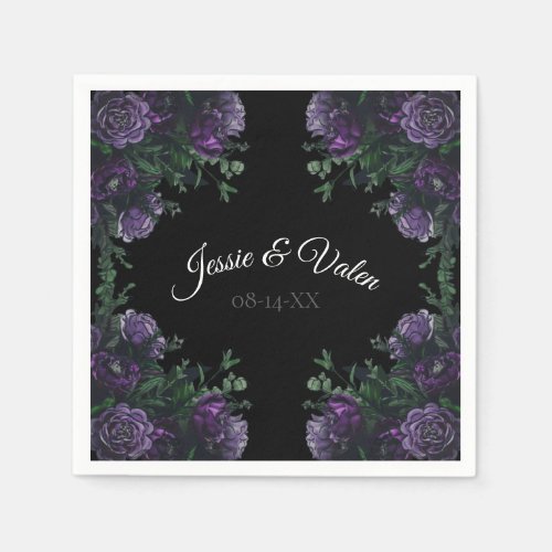 Black Purple Floral Elegant Wedding Gothic Napkins